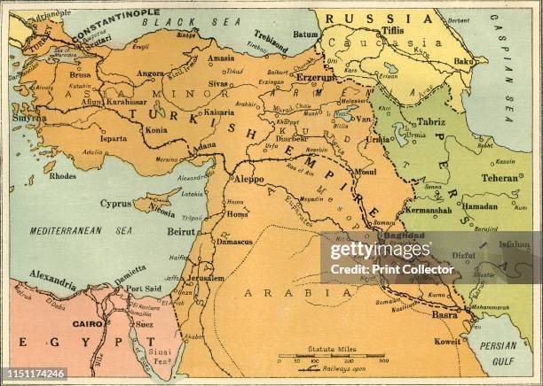 Map to Illustrate the Mesopotamian Expedition', 1919. Showing the Middle Eastern theatre of World War I, including the Turkish or Ottoman Empire, and...