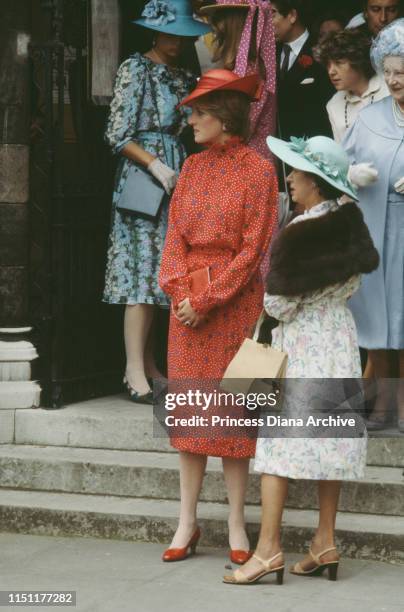 Lady Diana Spencer and Princess Margaret attend the wedding of Nicholas Soames and Catherine Weatherall at St Margaret's Church in London, 4th June...