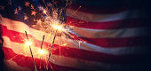 Sparklers And American Flag - Independence Day