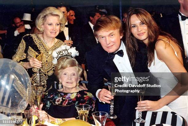 Portrait of members the Trump family as pose together during an event at the Mar-a-Lago estate, Palm Beach, Florida, 1999. Pictured are, from left,...