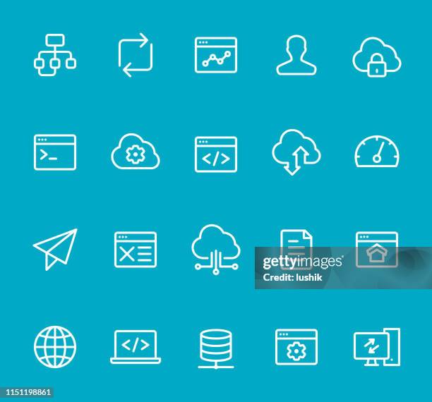 stockillustraties, clipart, cartoons en iconen met internet technologie-lijn icon set - application programming interface