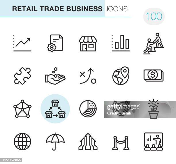 ilustraciones, imágenes clip art, dibujos animados e iconos de stock de comercio minorista de negocios-iconos pixel perfect - franchising icon