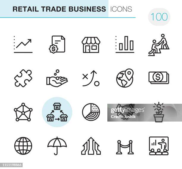 ilustraciones, imágenes clip art, dibujos animados e iconos de stock de comercio minorista de negocios-iconos pixel perfect - franchising