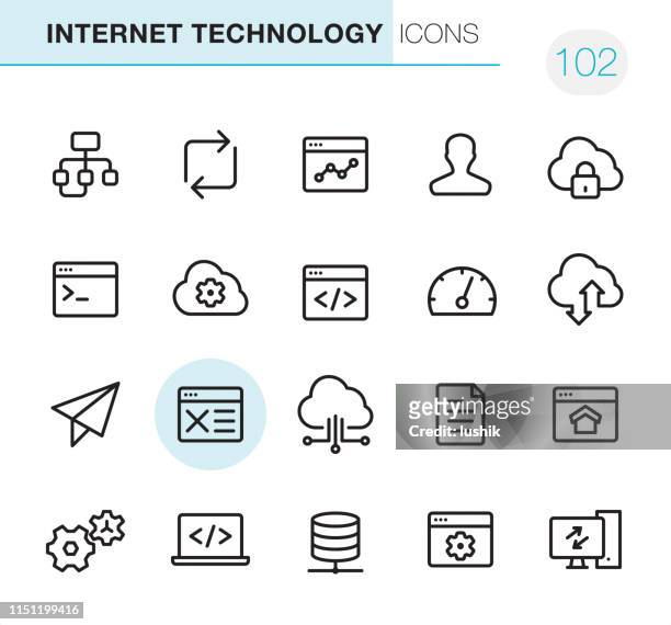 illustrazioni stock, clip art, cartoni animati e icone di tendenza di tecnologia internet - icone pixel perfect - codice