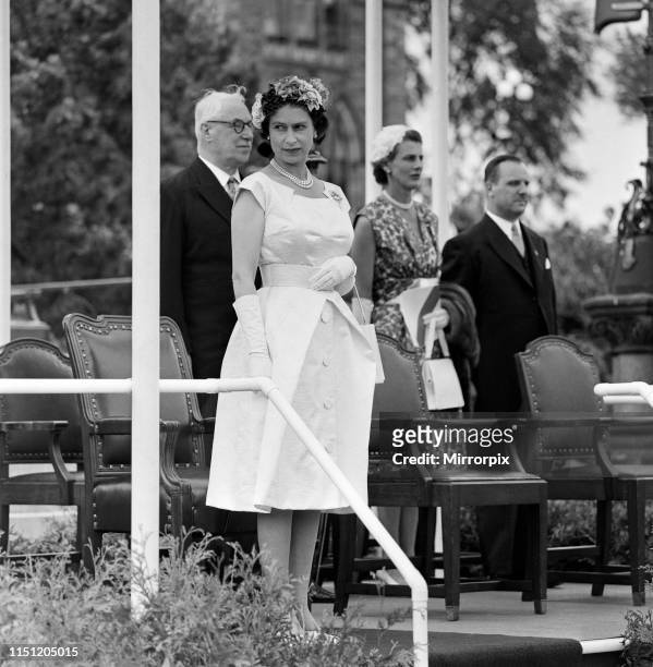 Queen Elizabeth II and Prince Philip, Duke of Edinburgh Royal tour of Canada. The Queen attends a Military service at Parliament Hill, Ottawa,...