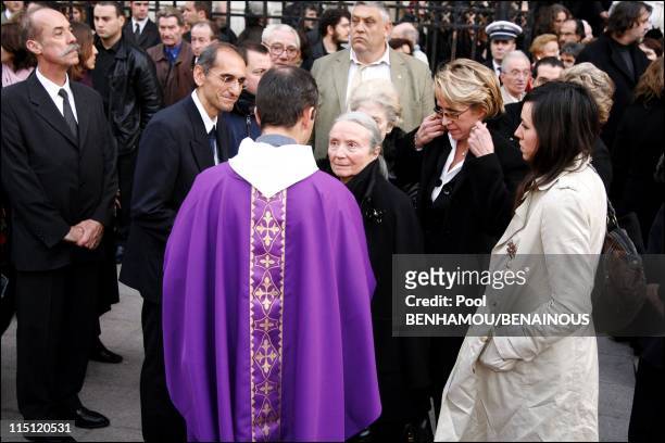 Philippe Noiret's funeral at the Basilica of Saint Clotilde in Paris, France on November 27, 2006 - Monique Chaumette , his daughter Frederique and...