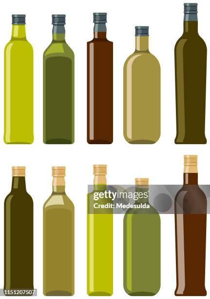 stockillustraties, clipart, cartoons en iconen met glazen fles - olijfolie