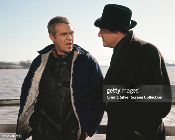 American actors Steve McQueen and Karl Malden on the set of the film 'The Cincinnati Kid', 1965.