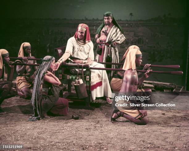 Actors Vincent Price as Baka and Edward G Robinson as Dathan in a scene from the biblical epic 'The Ten Commandments', 1956.