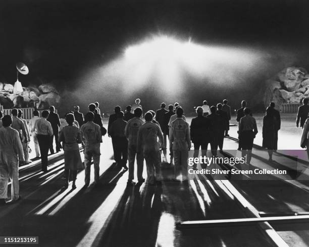 An alien spacecraft arrives on the Earth in a scene from the science fiction film 'Close Encounters of the Third Kind', 1977.