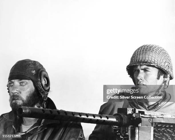 Actors Donald Sutherland as Oddball and Clint Eastwood as Kelly in the war film 'Kelly's Heroes', 1970.