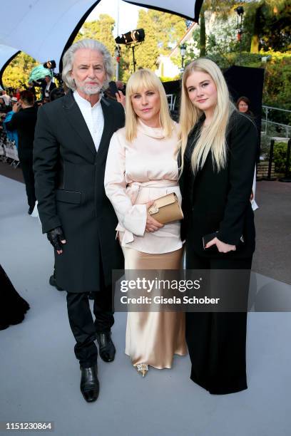 Hermann Bühlbecker, Patricia Arquette, and Harlow Olivia Calliope Jane attend the amfAR Cannes Gala 2019 at Hotel du Cap-Eden-Roc on May 23, 2019 in...