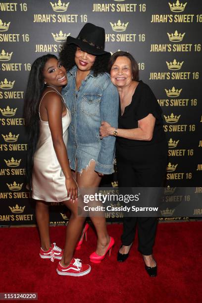 Jirah Mayweather, Josie Harris and Elsie Harris attend Jirah Mayweather'sSweet 16 Birthday Party at Hyatt In Valencia on June 20, 2019 in Valencia,...