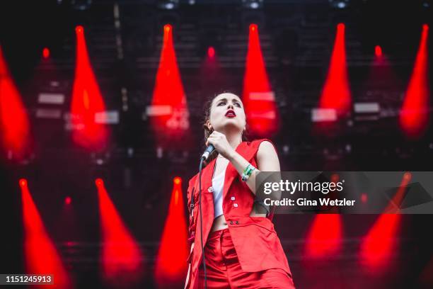 German singer and songwriter Alice Merton performs live on stage during the Hurricane festival on June 21, 2019 in Scheessel, Germany.