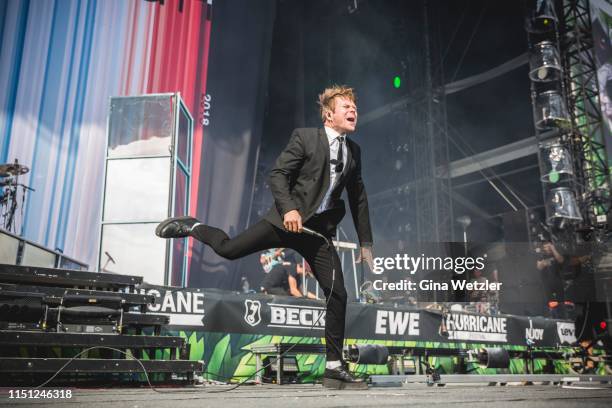 British singer Roughton Reynolds aka Rou of Enter Shikari performs live on stage during the Hurricane festival on June 21, 2019 in Scheessel, Germany.