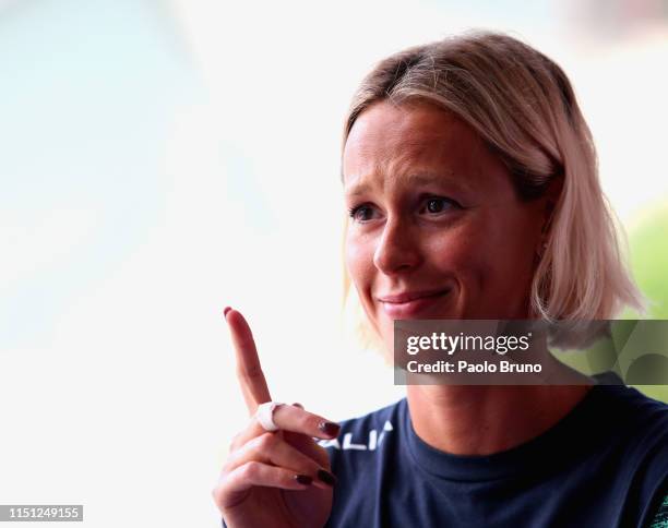 Federica Pellegrini gestures during the 56th 'Sette Colli' international swimming trophy at Foro Italico on June 21, 2019 in Rome, Italy.