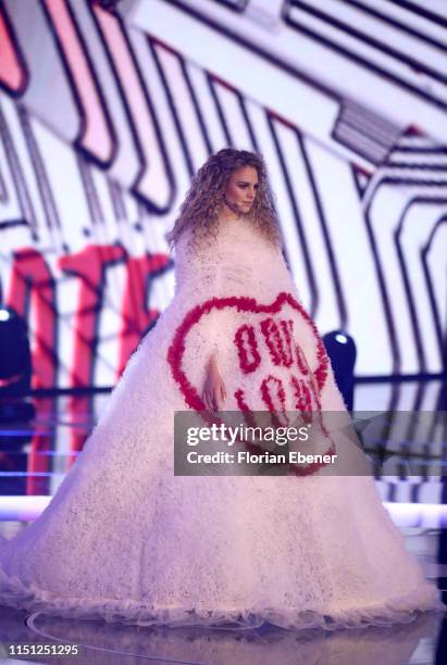 Simone Kowalski at the "Germany's Next Top Model" finals at ISS Dome on May 23, 2019 in Duesseldorf, Germany.