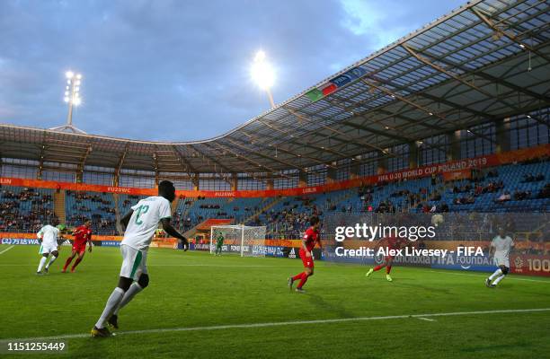 Alpha Diounkou of Senegal takes a throw in during the 2019 FIFA U-20 World Cup group A match between Tahiti and Senegal at Arena Lublin on May 23,...