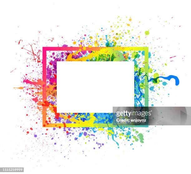 illustrazioni stock, clip art, cartoni animati e icone di tendenza di cornice a spruzzo di vernice arcobaleno - vernice