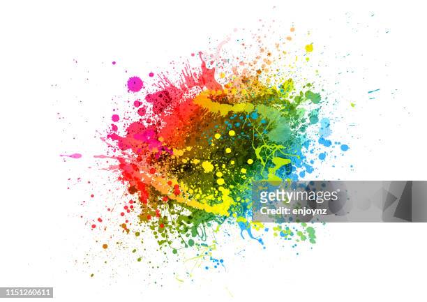 ilustraciones, imágenes clip art, dibujos animados e iconos de stock de salpicadura de pintura rainbow - colores