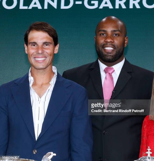 Rafael Nadal and Teddy Riner attend the 2019 Tennis French Open : Women's and Men's Singles Draw at the "Orangerie" of the Garden of Serres d'Auteuil...