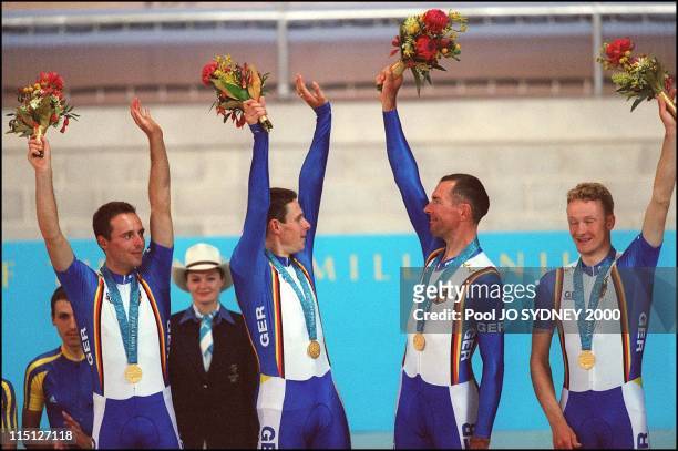 Sydney Olympics: Cycling track-men's team pursuit final in Sydney, Australia on September 19, 2000 - German team , Ukrainian team , English team .