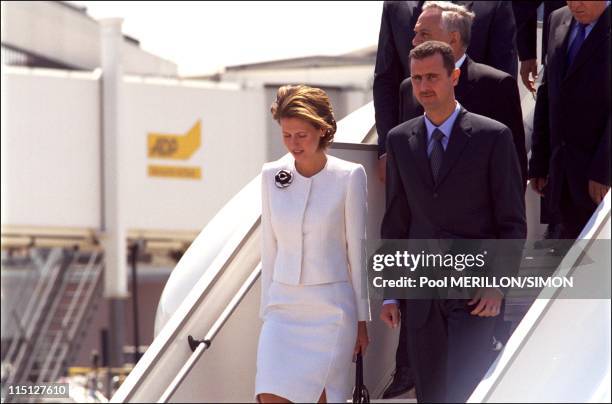 Arrival of Syrian President Bachar Al-Assad in France in Orly, France on June 24, 2001 - Asma Al-Assad and Bachar Al-Assad.