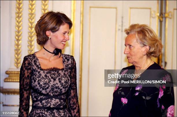 Syrian President Bachar Al Assad during the official dinner at Elysee Palace in Paris, France on June 25, 2001 - Asma Al Assad and Bernadette Chirac.