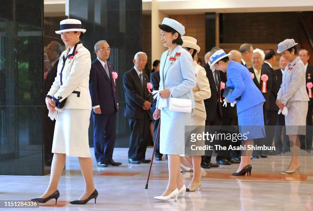 Empress Masako, Crown Princess Kiko of Akishino, Princess Hanako of Hitachi, Princess Nobuko of Mikasa, and Princess Hisako of Takamado leave after...