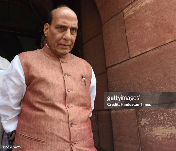 Defence Minister Rajnath Singh leaves after attending the Budget session of Parliament on June 21, 2019 in New Delhi, India.