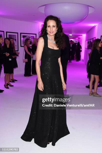 Andie MacDowell attends the amfAR Cannes Gala 2019 after party at Hotel du Cap-Eden-Roc on May 23, 2019 in Cap d'Antibes, France.