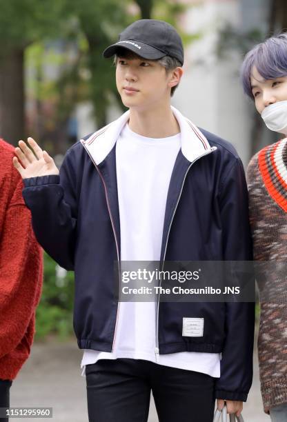 Group member Kim Seok-jim shot before rehearsals for KBS 2TV's "Music Bank" at KBS' new hall in Yeouido, Seoul, on April 19, 2019 in Seoul, South...