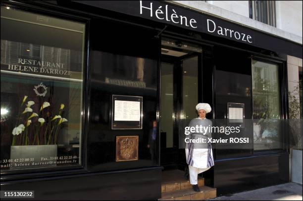 French chef Helene Darroze awarded 2 stars in the 2003 Michelin guide in Paris, France in February, 2003 - Outside her restaurant on the rue d'Assas.