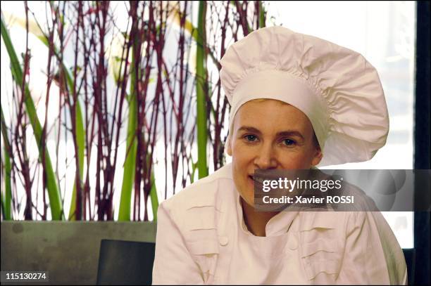 French chef Helene Darroze awarded 2 stars in the 2003 Michelin guide in Paris, France in February, 2003 - In her restaurant rue d'Assas.