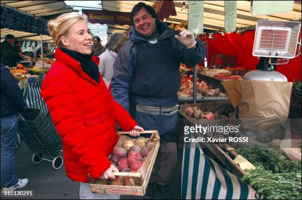 French chef Helene Darroze awarded 2 stars in the 2003 Michelin guide in Paris, France in February, 2003 - Buying produce from her friend Joel...