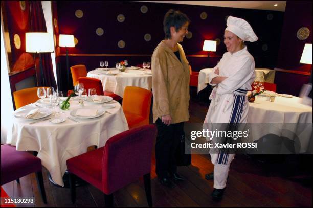 French chef Helene Darroze awarded 2 stars in the 2003 Michelin guide in Paris, France in February, 2003 - With her friend Reine Sammut, who is a...