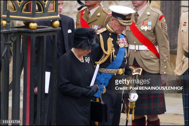 Funeral of Queen Mum in London, United Kingdom on April 09, 2002 - Queen Elizabeth II and Duke of Edinburgh.