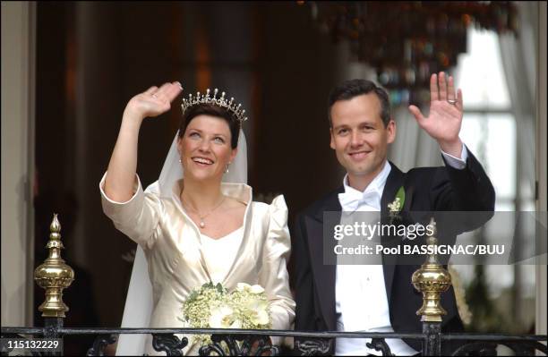 Wedding of Princess Martha Louise and Ari Behn in Trondheim, Norway on May 24, 2002 - Princess Martha Louise and Ari Behn at the royal palace after...