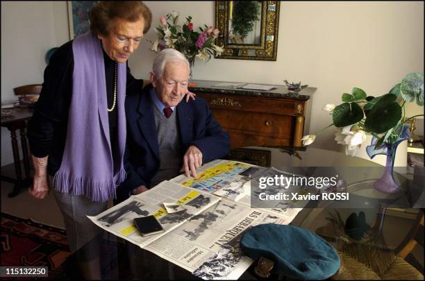 The French heroes of D-Day in France in March, 2004 - Hubert Faure, veteran of the French Commando Kieffer, and wife Marie.