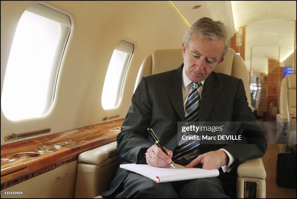 Lvmh Ceo Bernard Arnault On Board His Private Jet Between Beijing And Shanghai. In Shanghai, China On October 11, 2004.