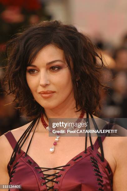 56th Cannes Film Festival: Stairs of "The Matrix reloaded" in Cannes, France on May 15, 2003 - Monica Bellucci.