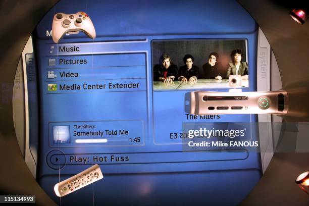 Expo 2005 in Los Angeles, United States on May 18, 2005 - The Microsoft XBox 360 at the E3 Expo 2005 at the Los Angeles Convention Center. A display...