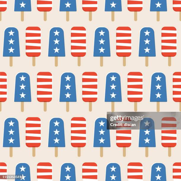 4th of july popsicles seamless pattern. - red white and blue ice pop stock illustrations