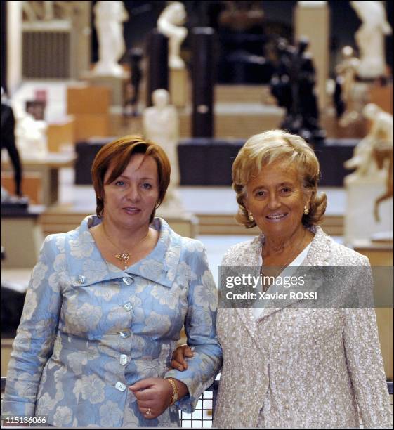 Bernadette Chirac and Lyudmila Putrin visit the Musee d'Orsay to inaugurate an exhibition entitled 'Russian Art' in Paris, France on September 19,...