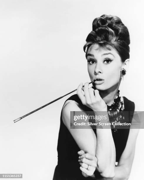 Actress Audrey Hepburn as Holly Golightly in a publicity shot for the film 'Breakfast at Tiffany's', 1961.