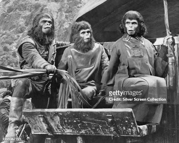 Actors Lou Wagner as Lucius and Kim Hunter as Zira in the film 'Planet of the Apes', 1968.