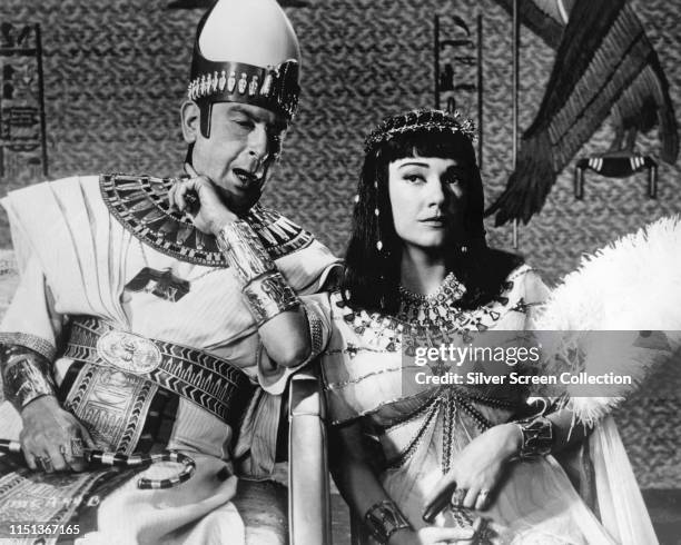 Actors Anne Baxter as Nefretiri and Cedric Hardwicke as Sethi in the biblical epic 'The Ten Commandments', 1956.