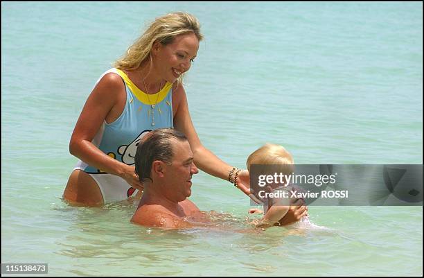 Prince Charles and wife Camilla of Bourbon Siciles with daughter Maria Carolina in Grand Baie, Mauritius island on January 30, 2004.