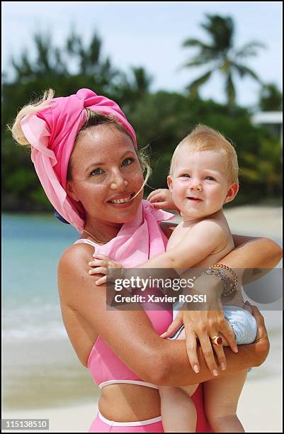 Prince Charles and wife Camilla of Bourbon Siciles with daughter Maria Carolina in Grand Baie, Mauritius island on January 30, 2004.