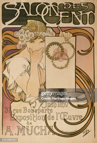 Poster for Alphonse Mucha's exhibition in the Salon des Cent, Paris, France, 1897. Found in the collection of the State A Pushkin Museum of Fine...